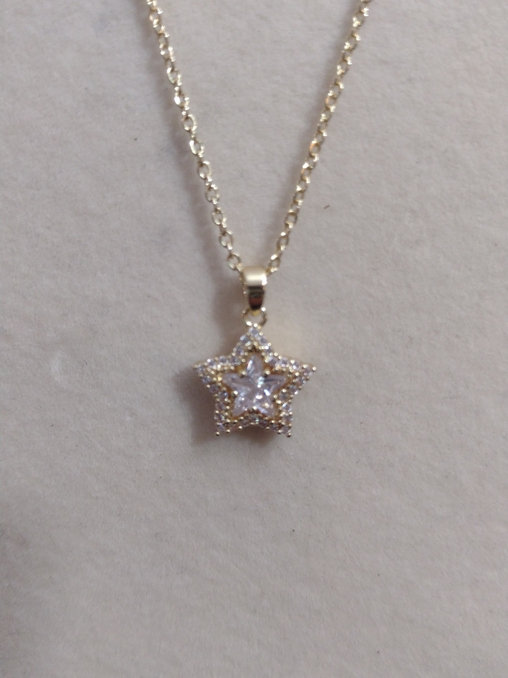 Gold Star Pendant Necklace with Clear Cubic Zirconia - Women Jewelry